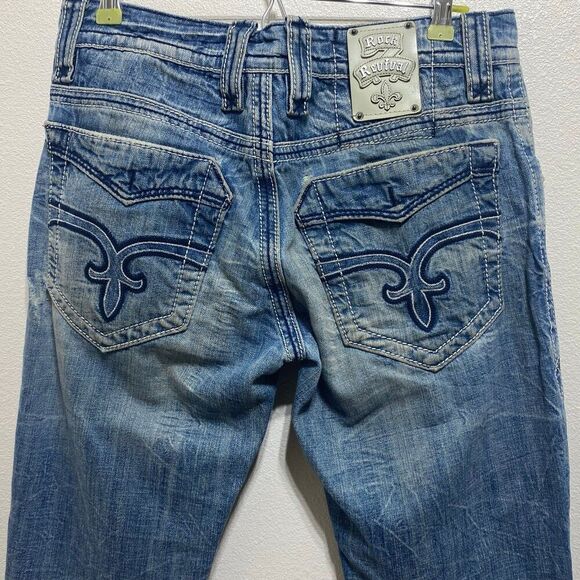 Distressed Rock Revival Helmet Size 31 Straight Embroidered Light Wash Jeans - Picture 6 of 12